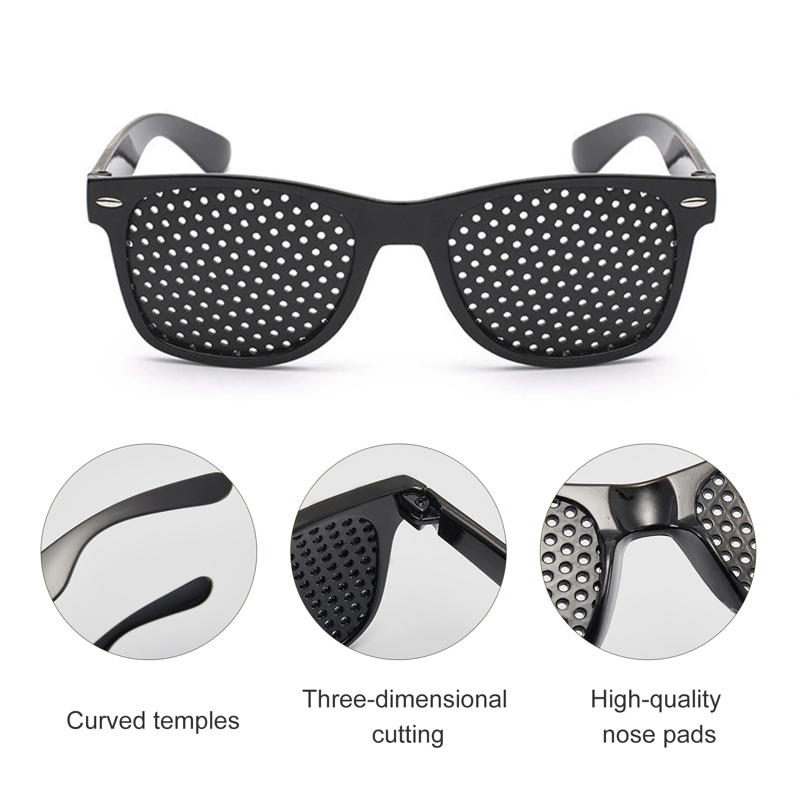 Rasterbrille Pinhole Glasses, Lochbrille für Augentraining, Rasterbrille Augentraining, Anti Ermüdungsbrille zur Entspannung, Raster-Brille, Gitter-Brille mit faltbaren Bügeln, 2 Stück, Schwarze