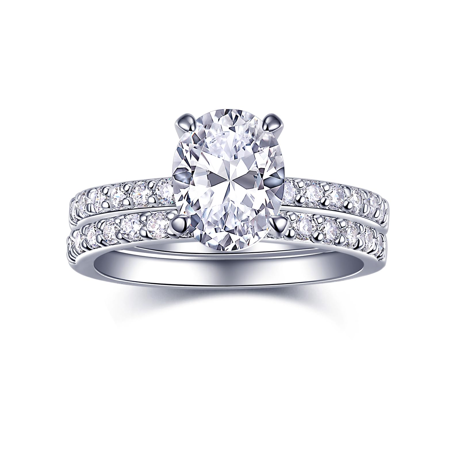 2CT Oval Cut Travel Engagement Rings for Women, Waterproof 18K White Gold Plated Sparkle CZ Wedding Band Promise Rings for Her, Anniversary Bridal Ring Set Valentine's Gifts 2PCS, Size 4-11