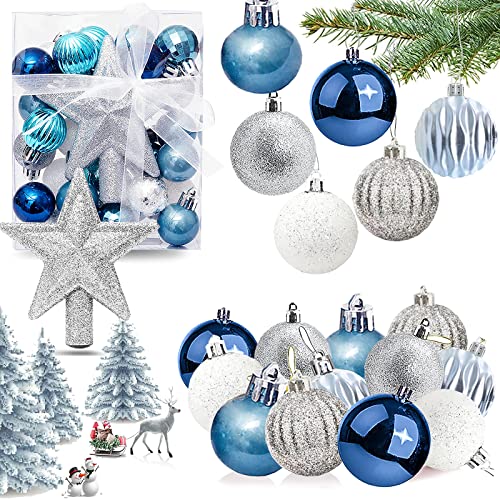 Bolas De Navidad Plastico ,Sanlianzi 30pcs Bolas De Árbol De Navidad Brillantes Adornos De Navidad Decoracion Inastillables Regalos De Colgantes De Navidad para Colgar del Árbol De Navidad,Azules,3cm Cover