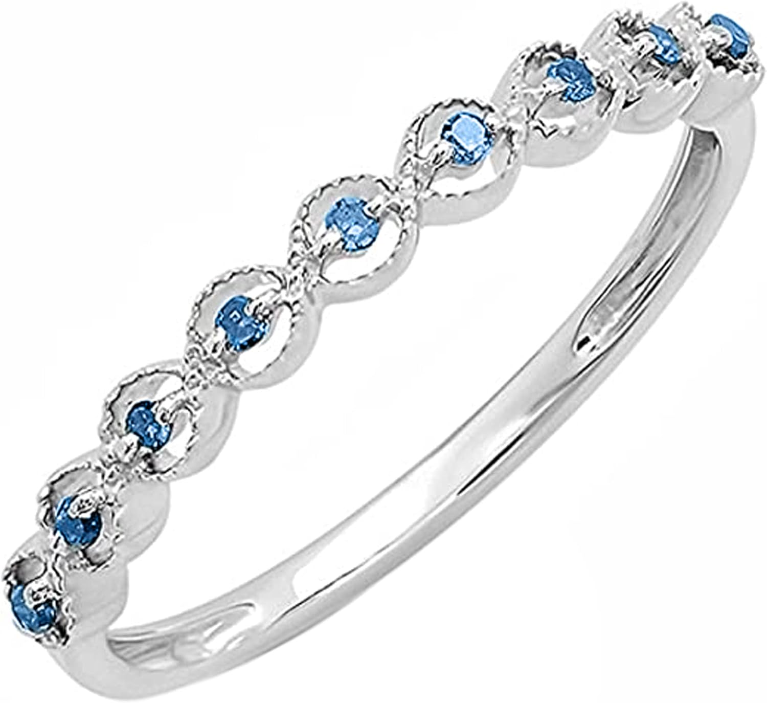 Dazzlingrock Collection 0.20 Ctw Natural Round Blue Diamond 9 Stone Minimalist Stackable Wedding Ring for Women in 925 Sterling Silver