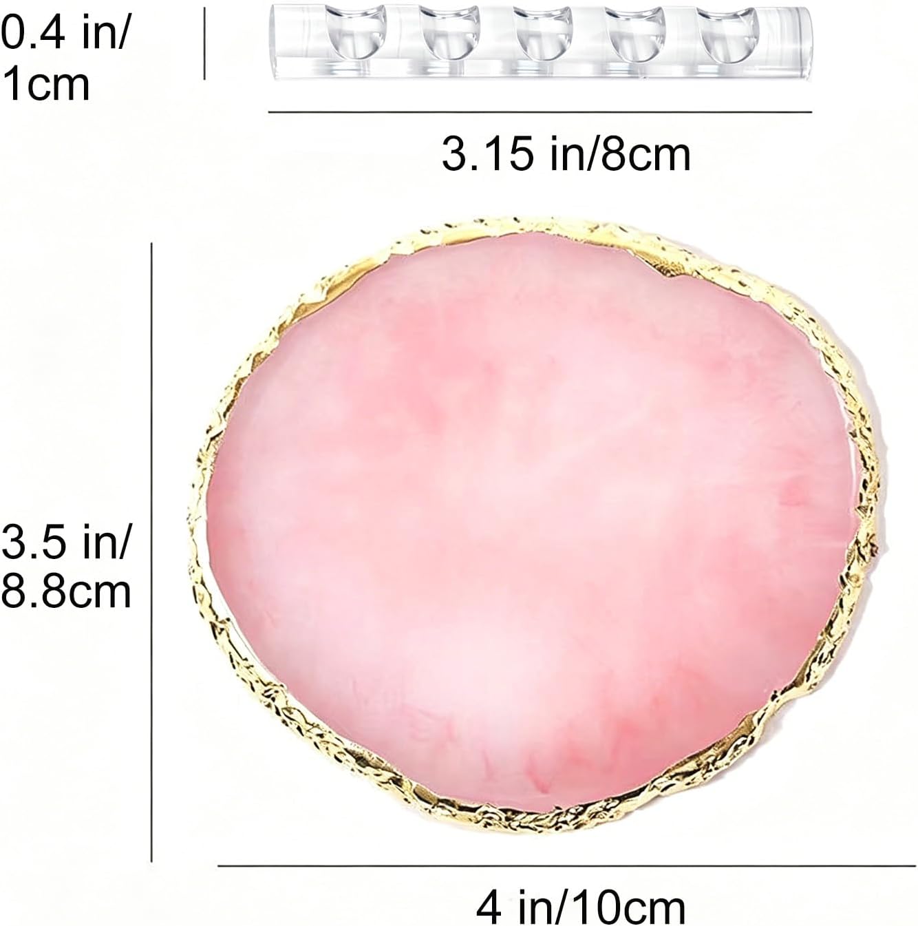 2PCS Resin Nail Art Palette with Crystal Bar Pen Holder,Gold Edge image 2