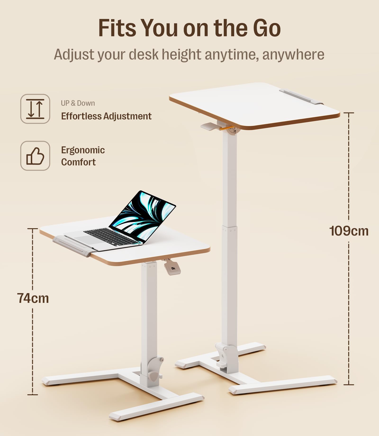 MAIDeSITe Klappbarer Laptoptisch Höhenverstellbar,Mobiler Stehtisch mit Rollen,Stehpult Montagefrei,Mobiler Schreibtisch für Homeoffice Büro und Kleine Räume,65x48cm-Fit Go
