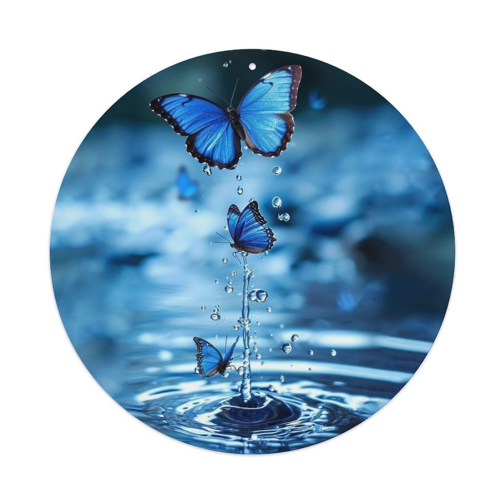 Cwbufd Vintage Style Animal Morpho Menelaus Blue Butterfly Water Splash Nature Vintage Metal Tin Sign Plaque Wall Decor For Cafe, Club Bar, Office, Garden Metal Poster 8X8inch