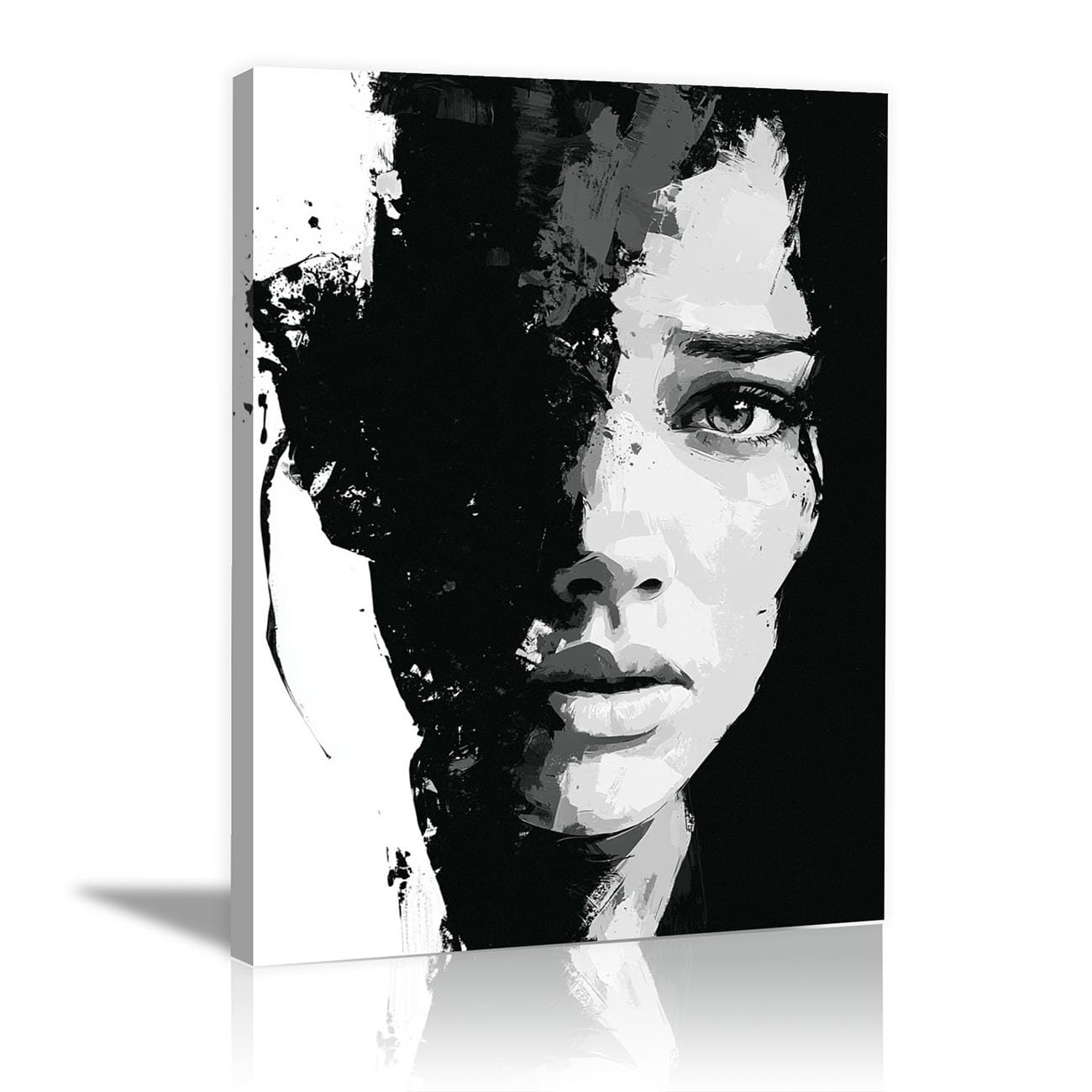 TODOAA Cuadro Abstracto Lienzo Pintura facial femenina abstracta blanco y negro Cuadros Decoracion Salon Lienzo, Dormitorios Para Comedor Pasillo Cocina Y Baño-80x120cm Enmarcado