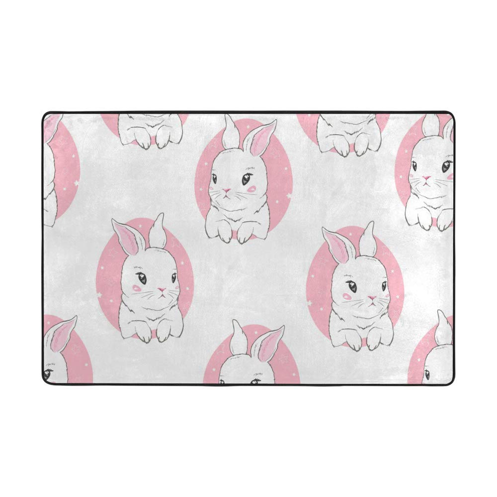Grand tapis super doux motif lapins roses pour chambre d'enfant 160x120