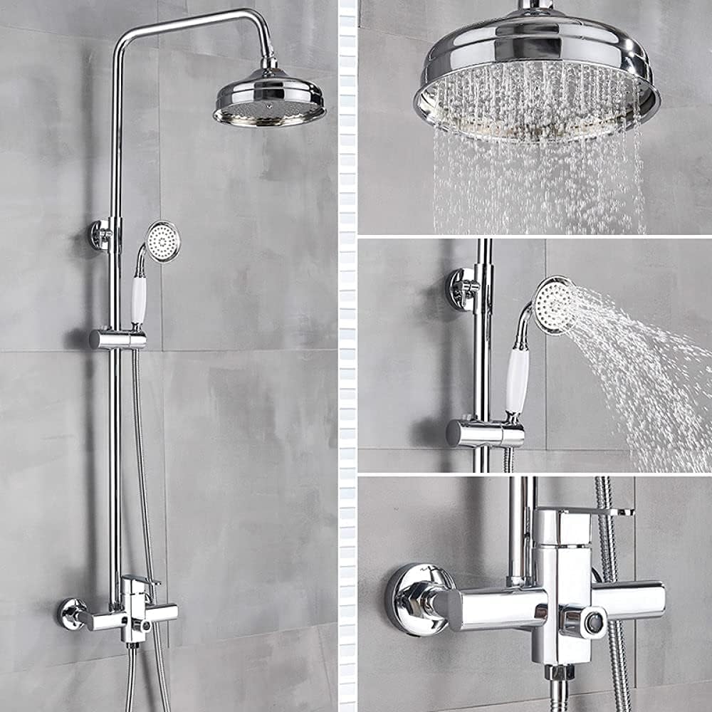 NZPOST Shower Chrome Shower Faucet Bath Shower Mixer Tap 8 Rainfall Shower Head Bath Shower Set W/Hand Sh
