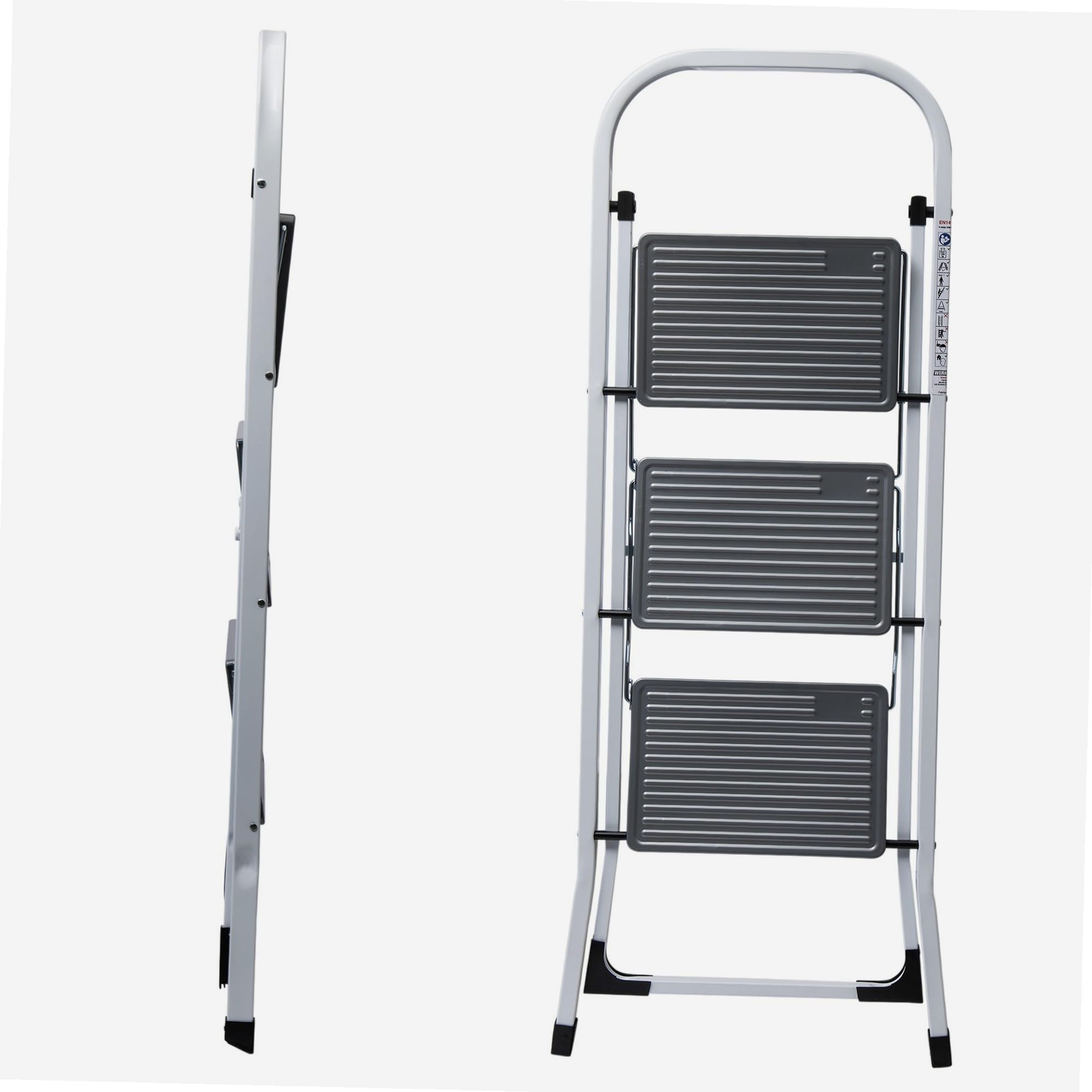 WERKA PRO Marchepied Pliable 3 Marches - Métal Peint - Garde-Corps Sécurisé - Hauteur 105 cm - Compact et Robuste - Charge Ma