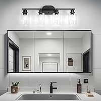Vista 9 de Ascher Lámparas de baño de 4 luces, modernas luces de tocador con pantalla de vidrio transparente, lámpara de pared negra mate para espejo de baño