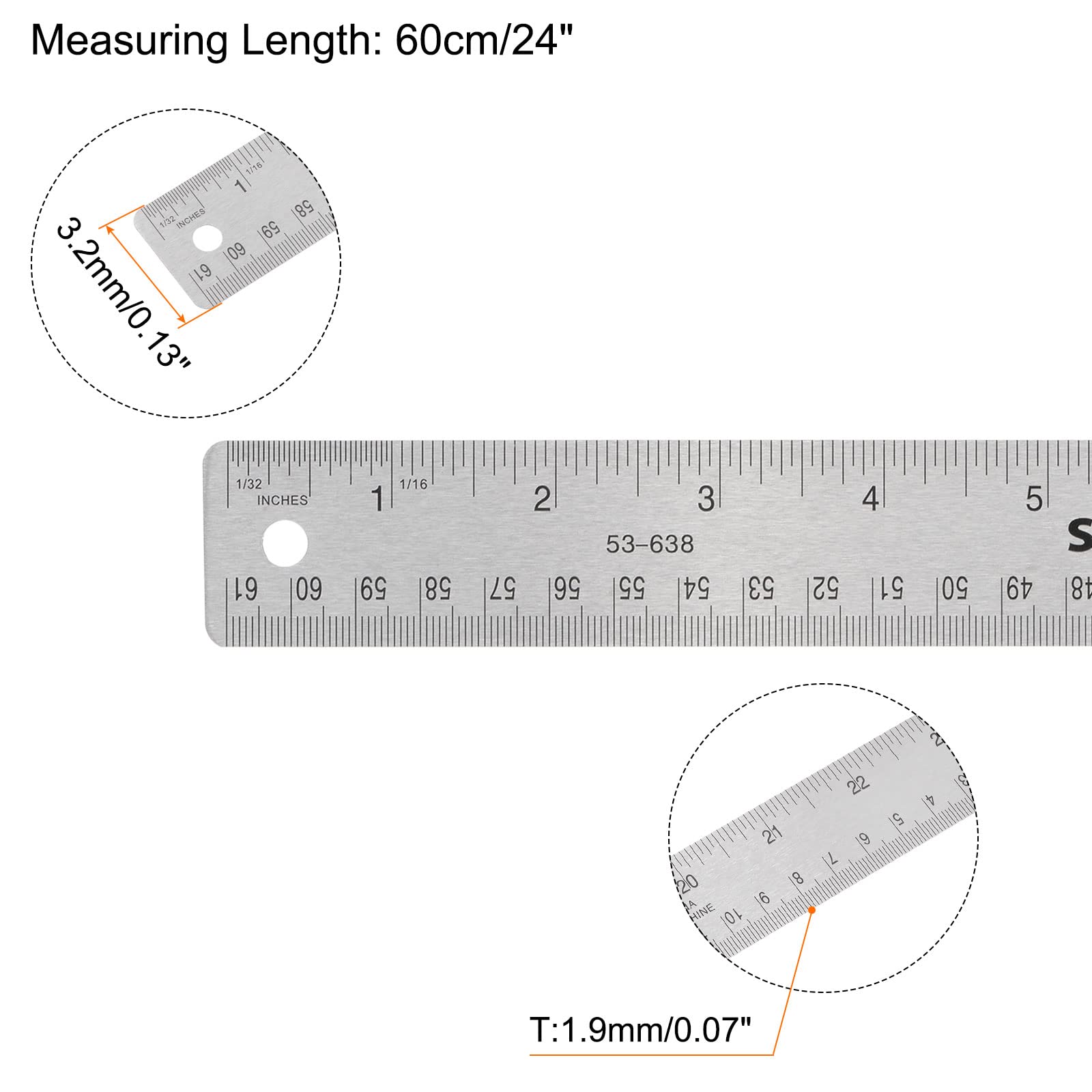 HARFINGTON 2 reglas de acero inoxidable con respaldo antideslizante de 61 cm y regla de metal métrica, herramienta de medición de borde recto