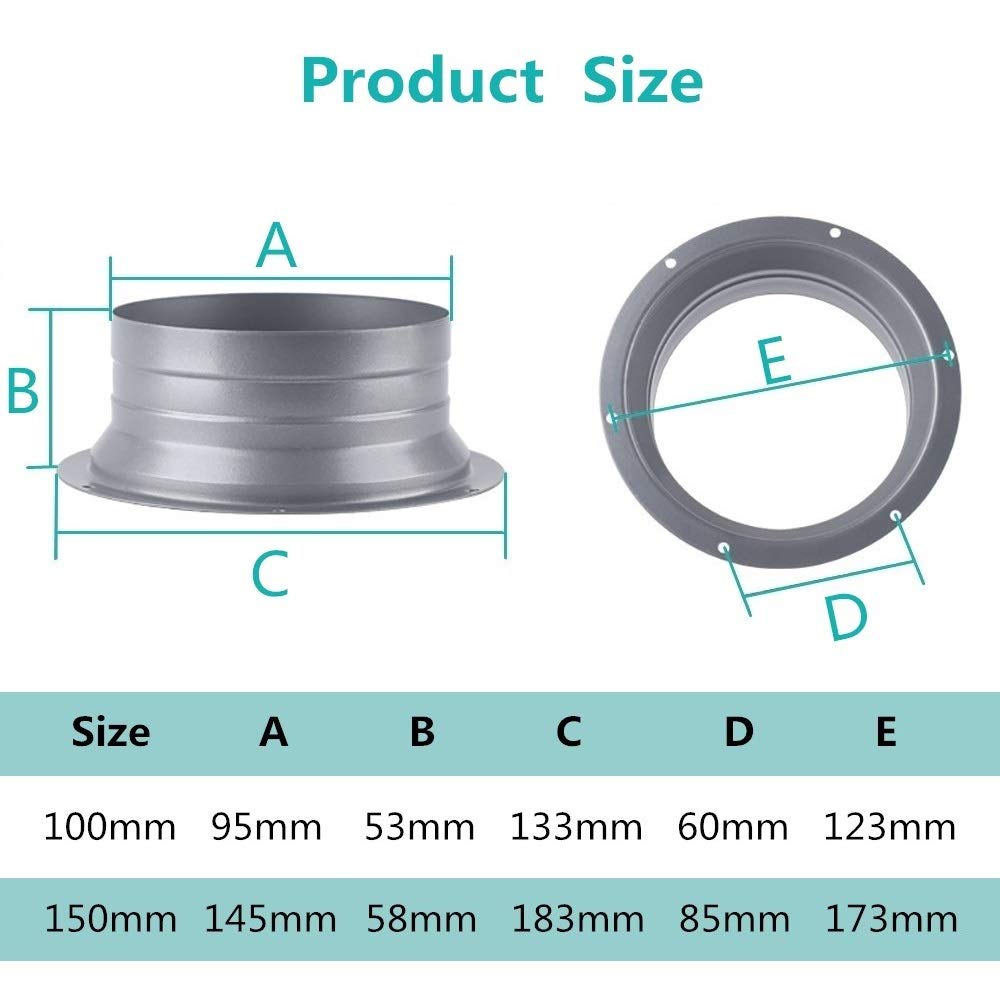 Flangia Di Montaggio A Parete 100 Mm - Raccordo Metallico Per Tubi Di Ventilazione, Con Fascette E Viti