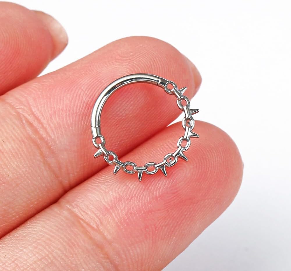 1pc Titanium Nose Rings Hoop 16G Multi-pointed Nose Ring Diameter 8mm/10mm Cartilage Helix Daith Rook Earring Hinged ASTM F136 Septum rings Segment Ring Clicker Piercing Silver-Gold-Black - Image 3