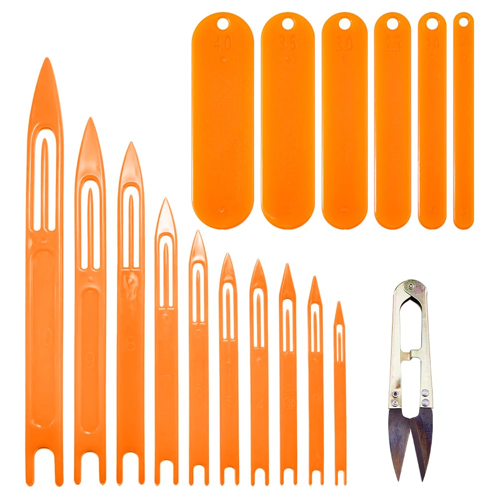SUPERFINDINGS Orange Fishing Netting Needle Repair Kits Including 1PC Sharp Steel Scissors 10 Sizes Plastic Fishing Net Shuttle and 6 Sizes Plastic Mending Nets Tool for Cast Net Mending