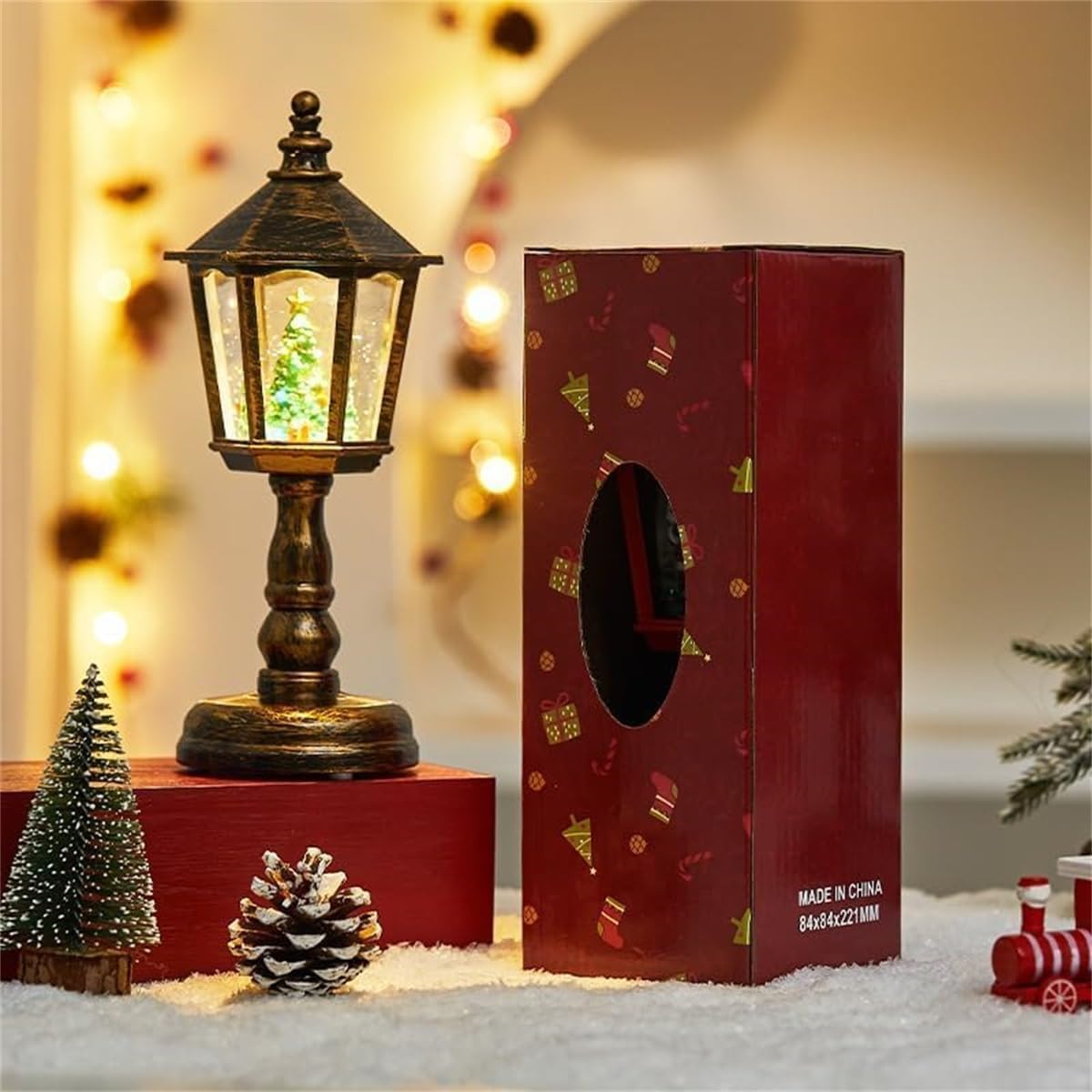 Lampada da tavolo a tema natalizio con musica, luce decorativa luminosa per feste in casa