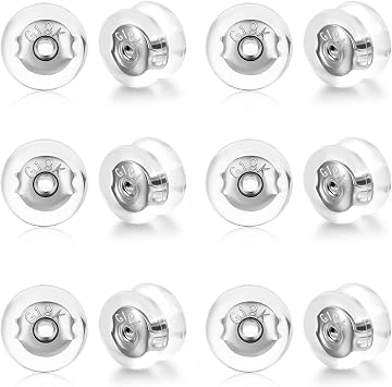 Kerryjewl 18K Gold Locking Secure Earring Backs for Studs, Silicone Earring Backs Replacements for Studs/Droopy Ears, No-Irritate Hypoallergenice Earrings Backing for Women Men, 12 PCS White