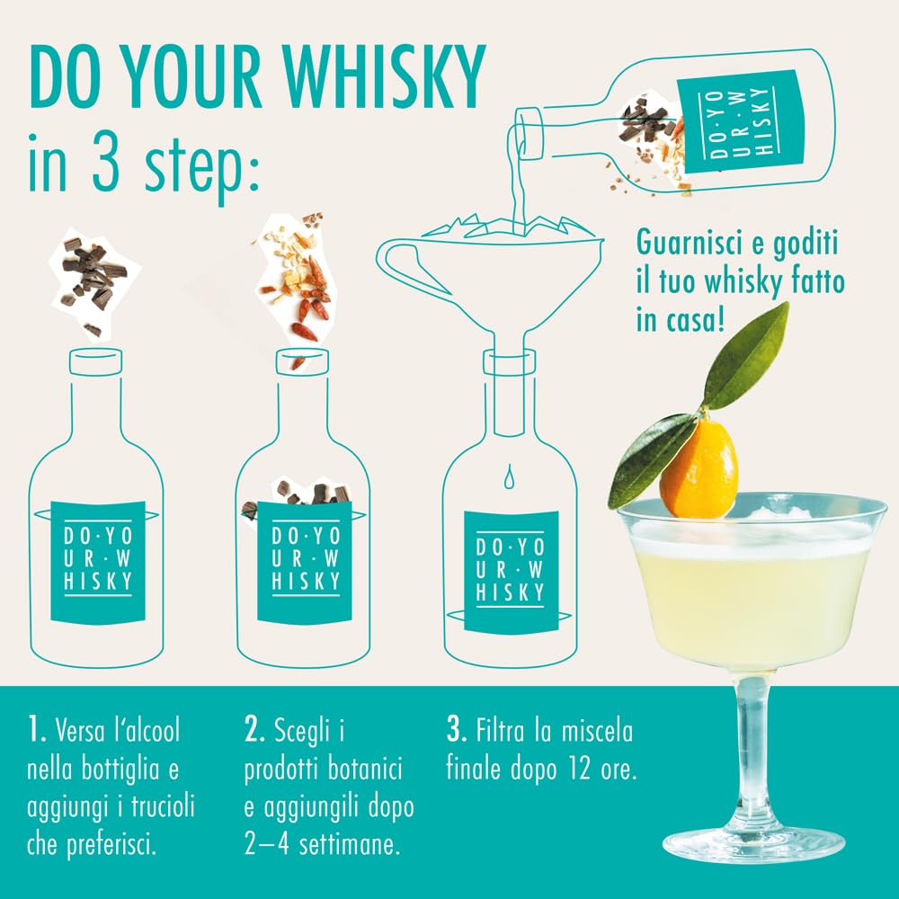 Do your Gin - Set per whisky fai da te “Do your Whisky”, per la casa o come idea regalo, 12 tipi di legno & botanical in contenitori di vetro, 6 pietre per whisky