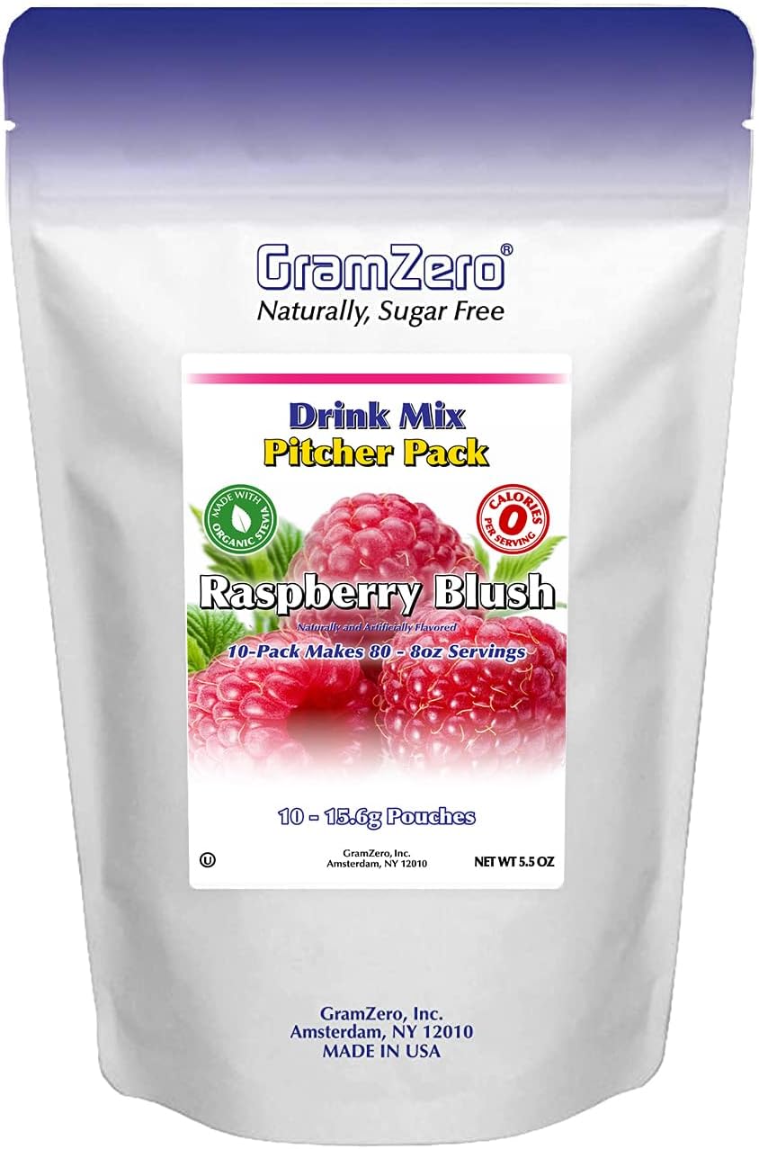 GramZero Raspberry Blush, Sugar Free Drink Mix, Pitcher Pack, Great For Nutrition Club Loaded Tea, Zero Calorie, Stevia Sweetened