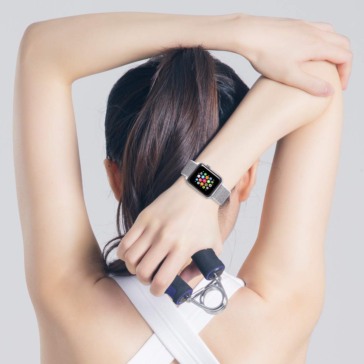 Correa deportiva compatible con Apple Watch de 49 mm, 45 mm, 44 mm, 42 mm, 41 mm, 40 mm, 38 mm, nailon elástico trenzado transpirable para iWatch Series 9, 8, 7, 6, 5, SE, 4, 3, 2, 1, 3. Negro