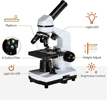 Microscope, 40X-2500X Microscopes For Kids Students Adults Powerful Biological Educational Microscopes With Slides Set Phone Adapter(2500X Microscope)