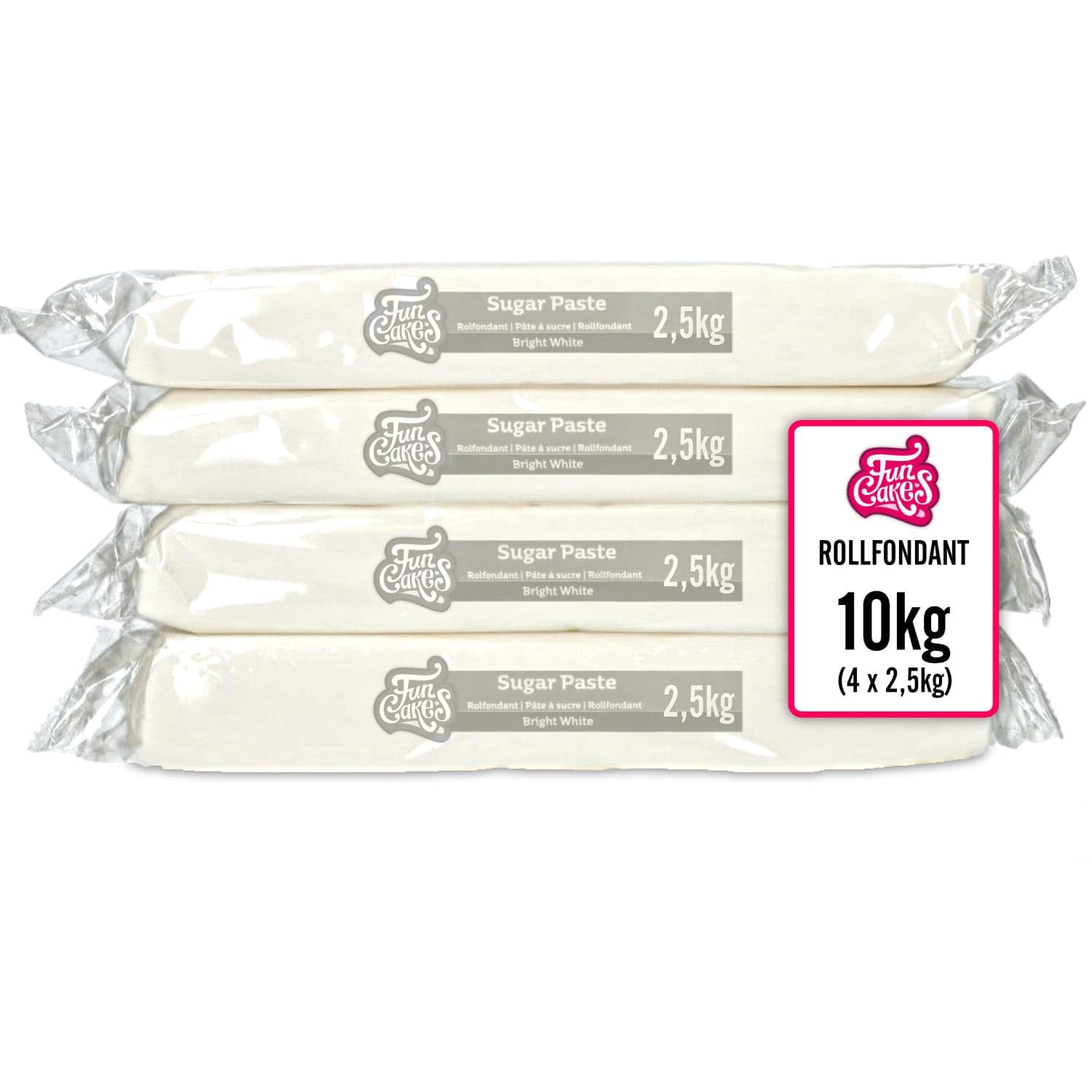 AOS Set | Rollfondant 10kg Weiß | enthält Funcakes Fondant Bright White 4x2,5kg | Einfach zu verwenden, glatt, flexibel, weich und biegsam, perfekt zum Dekorieren von Kuchen,