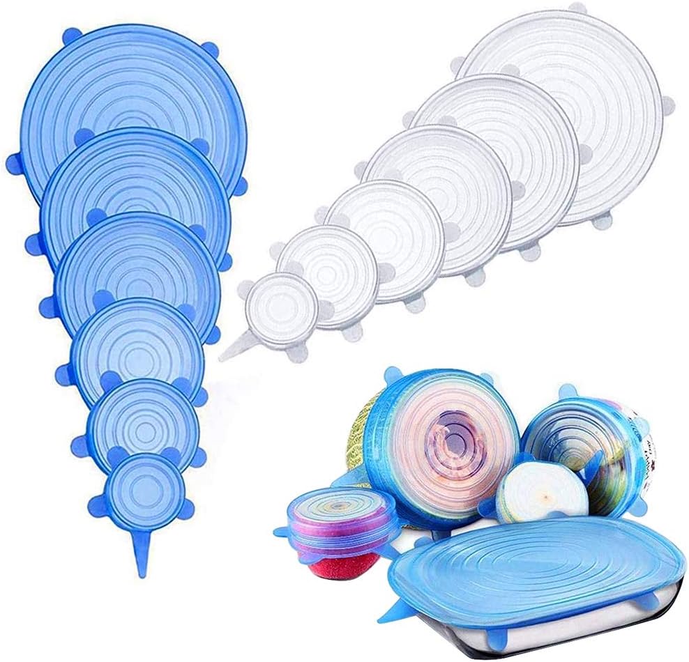 ZoneYan Silicone Lids, Food Cover Stretchy, 12 Pcs Silicone Food Covers, Reusable Food Saving Cover Stretch Lids Cover Wrap in Various Sizes for Bowls, Mugs, Cans, Fruit