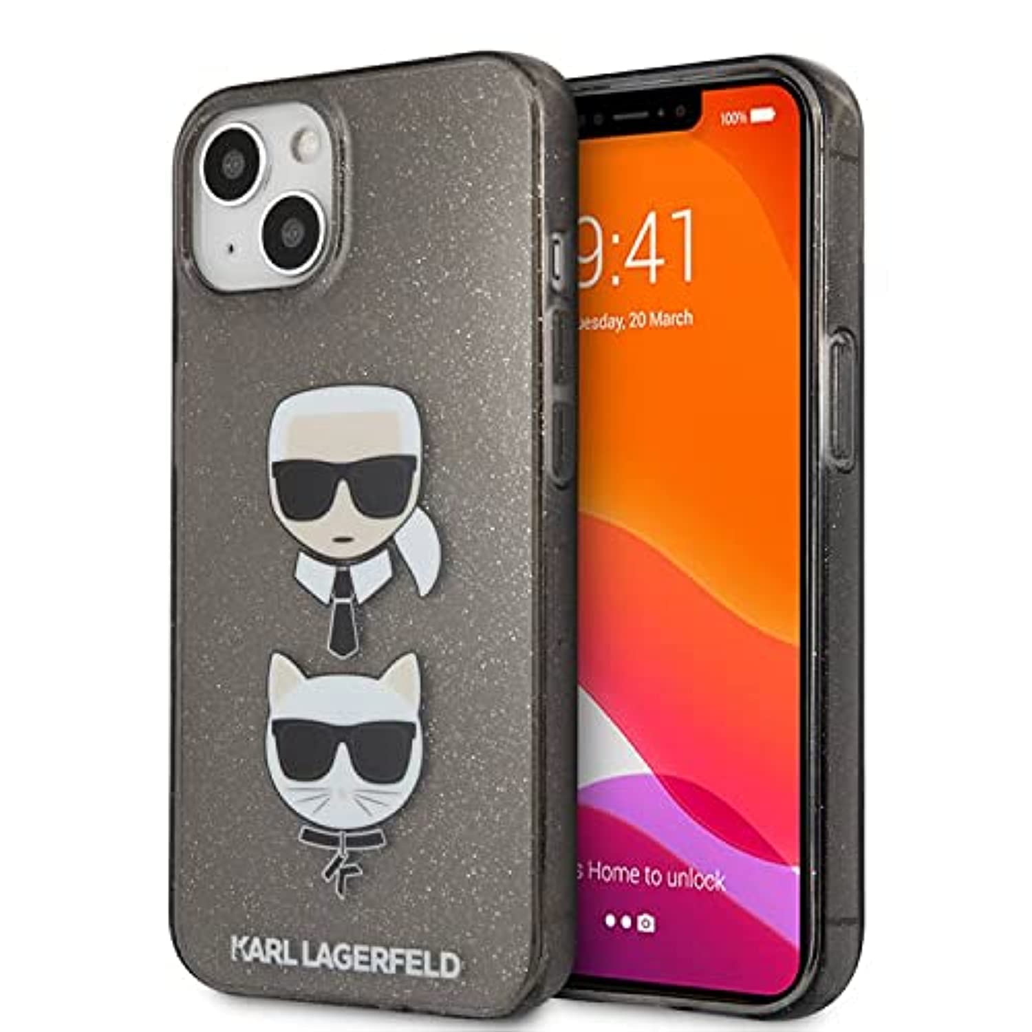 CG MOBILE Karl Lagerfeld iPhone 13 Case [Official Licensed] Full Glitter | Hard & Shock Absorption Protective Case/Cover Designed for iPhone 13 (6.1-Inch, 2021) - Black