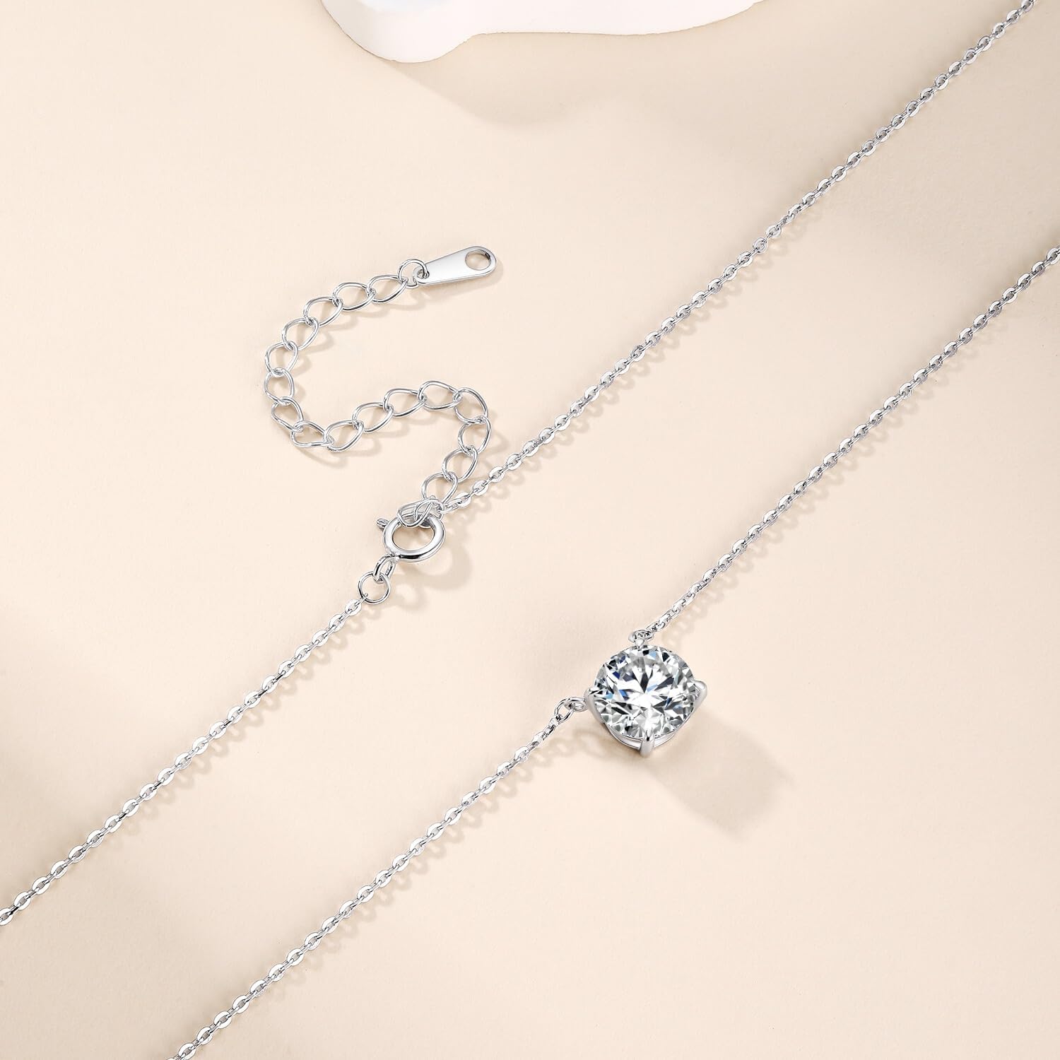 SUNFEEL 2CT Silver Necklace for Women Dainty 14K White/Yellow Gold Plated CZ Pendant Necklace Adjustable Charm Pendant Necklaces for Women Jewelry - Image 4