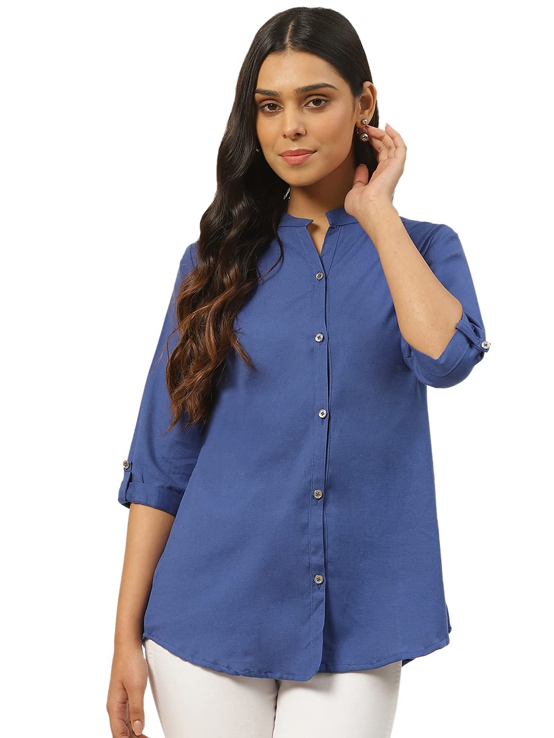 vastraa fusion Women's Cotton Regular Top/Shirt (Royal Blue)-picture-31