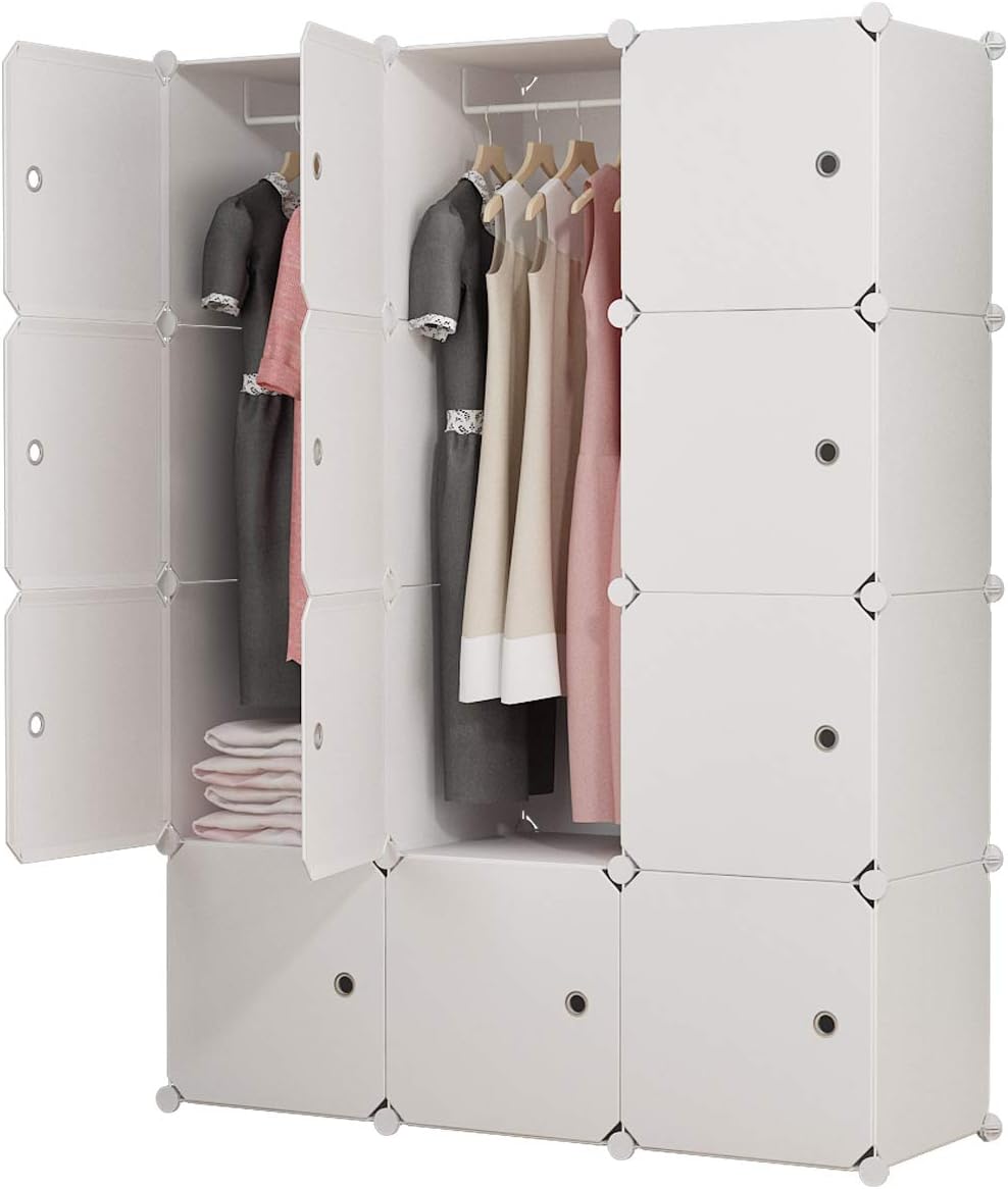 Koossy Expandable Clothes Closet Wardrobe Cupboards Armoire Storage Organizer, Capacious & Sturdy 12 Cube White, 111 x 47 x 147 cm …