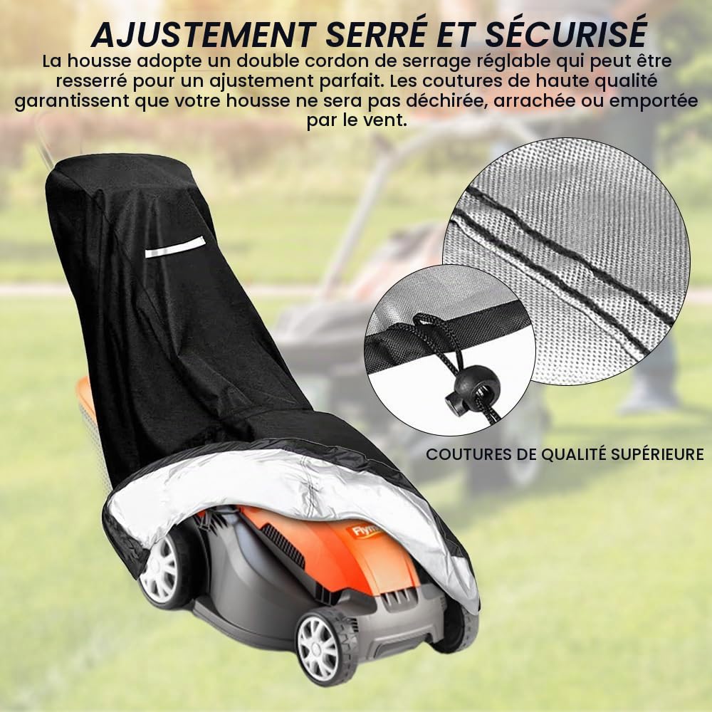Housse de Protection Universelle pour Tondeuse à Gazon, Housse Tondeuse en polyester Oxford 210D, Imperméable, Résistante aux UV, Tondeuse à Gazon Bâche de Protection (193 x 108 x 66 cm)