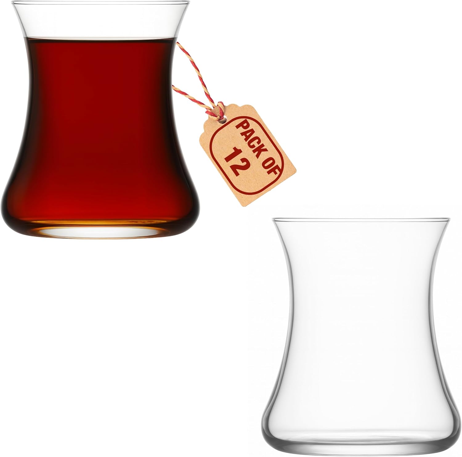 Turkish Tea Glass Set of 12 | 5.7 oz, Slim Waist & Thick Base, Easy to Hold, Clear Traditional Turkish Tea Cups with Modern Design, Ideal Gift Set for Home or Special Occasions