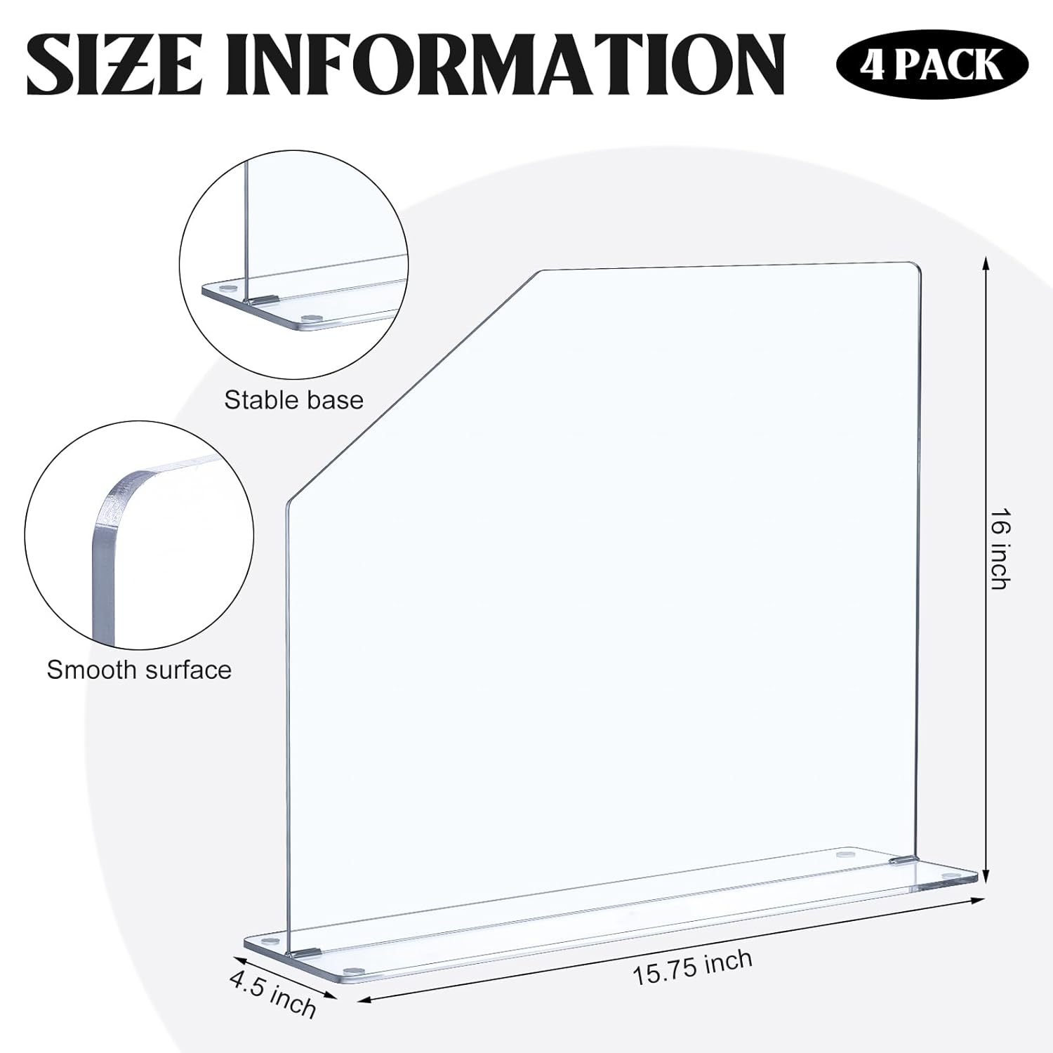 Maxdot 4 Pcs Acrylic Sink Splash Guard Freestanding Panel Barrier with Cutaway Guard Protective Splatter Barrier (15.75" Length, 16" Height, 4.5" Base,Clear)