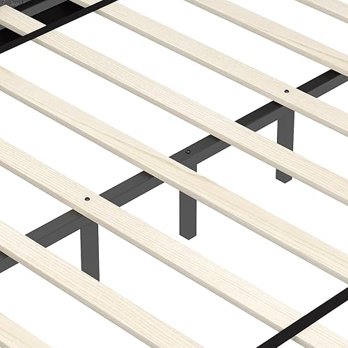 Miniatura 8 de Giantex Base de cama Queen con cabecera capitoné con botones, cama tapizada de tela moderna con diseño de respaldo de alas, base de colchón de