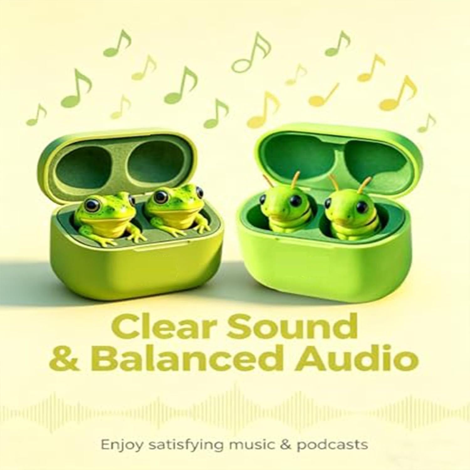 Frog Earbuds, Cute Animal Shaped Bluetooth Earbuds with Charging Case, Wireless in Ear Headphones with Deep Bass, Stylish & Comfortable, Gift for Kids and Adults(C)