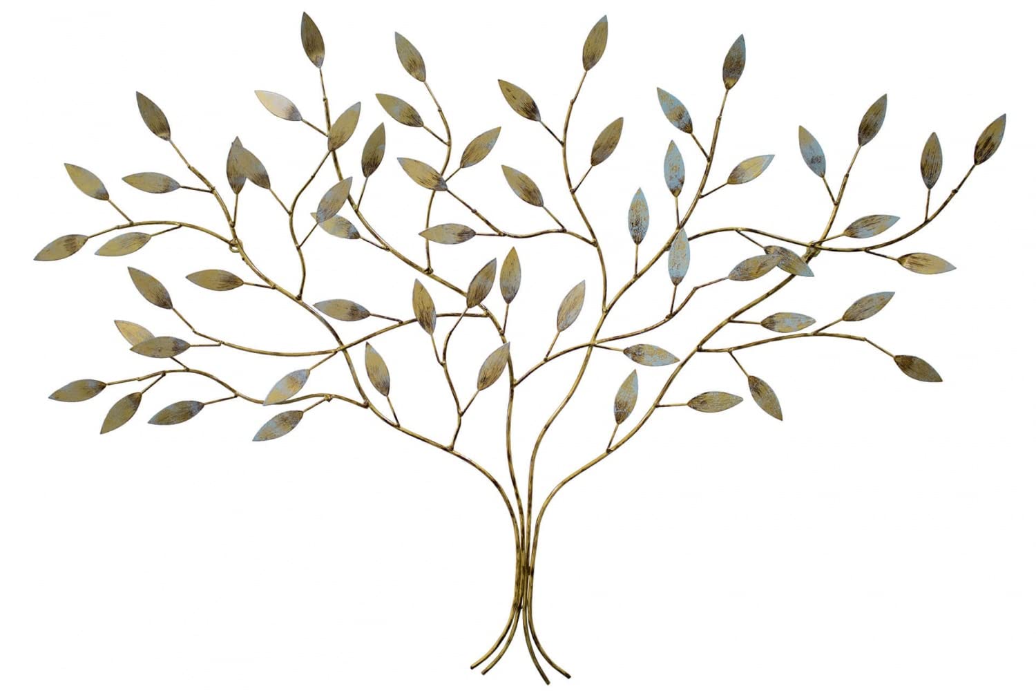 Kunstloft Extravagante Escultura de Pared de Metal Arbolito Atractivo' 73x104x7cm | Decoración XXL Metal Arte | Árbol de Oro con Hojas Verdes | Cuadro Hecho a Mano Imagen Mural de Arte Moderno