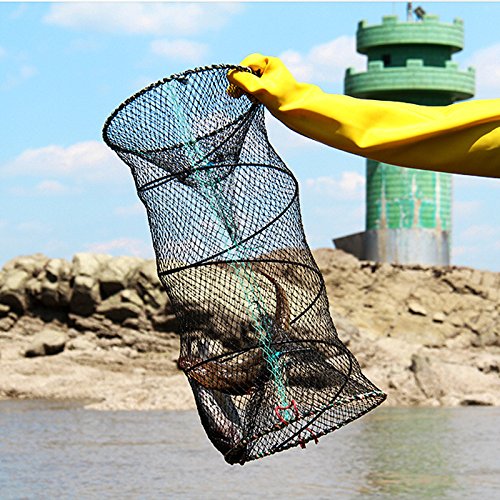 image for Pogah Folding Fish Trap Fishing Net - Collapsible Cast Mesh Landing Ba