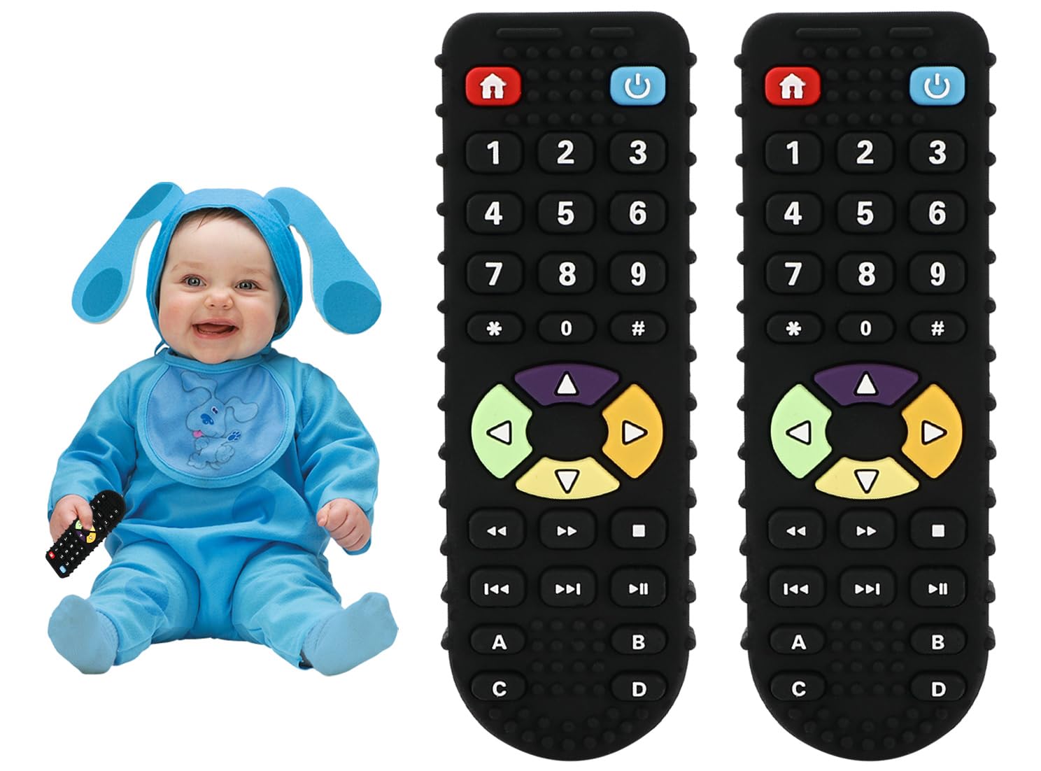 Baby Beißspielzeug, Silikon Zahnungshilfe, BPA-frei Baby Fernbedienung Beißring, Babys Zahnen Spielzeug Beissring mit Drückbare Schaltflächen, Zahnungshilfe Nursing Zubehör, für 0-24+ Monate