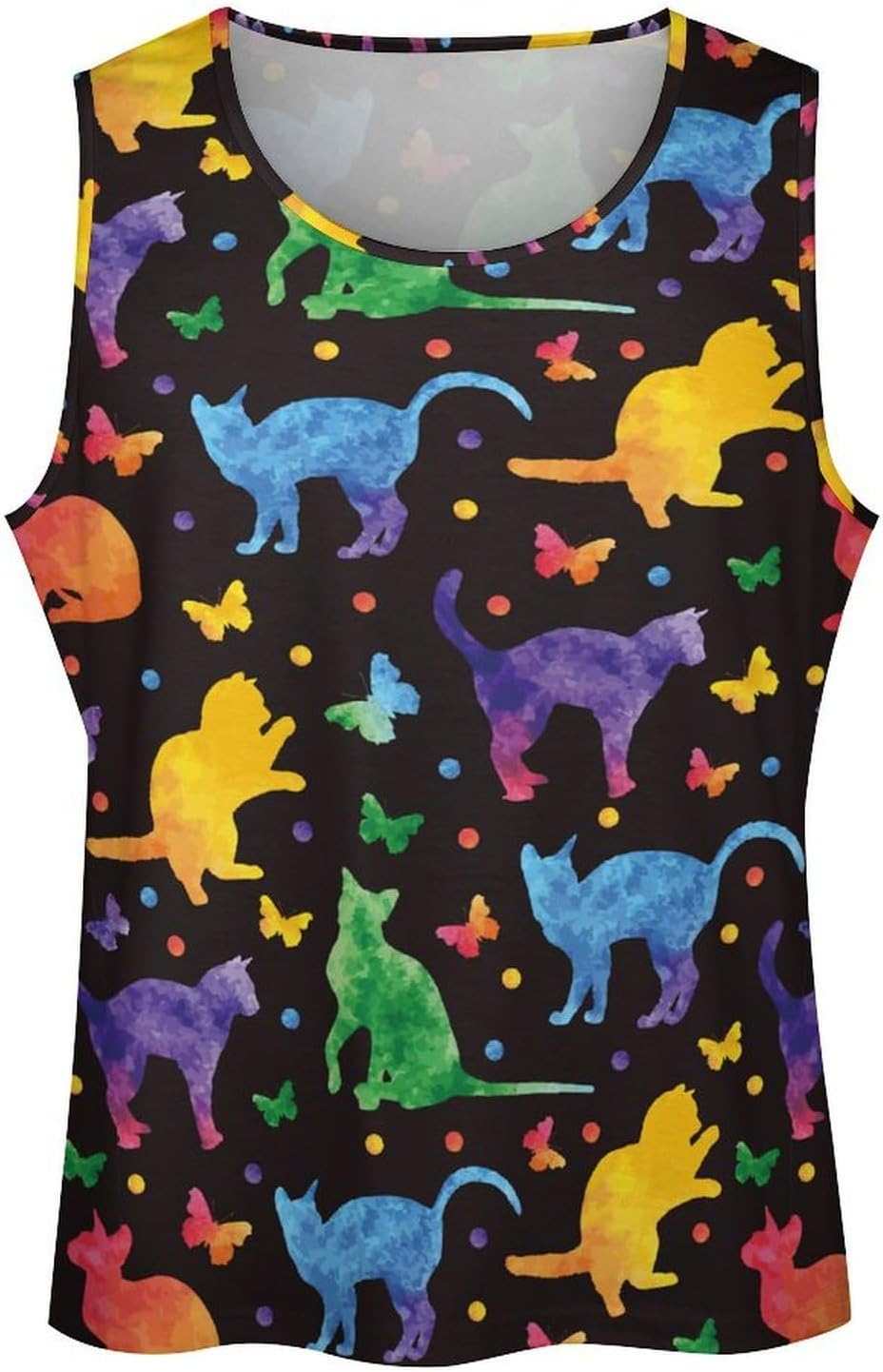 Colorful Watercolor Cats And Butterflies Men's Tank Tops Sleeveless Muscle Shirts for Men Lightweight Vest