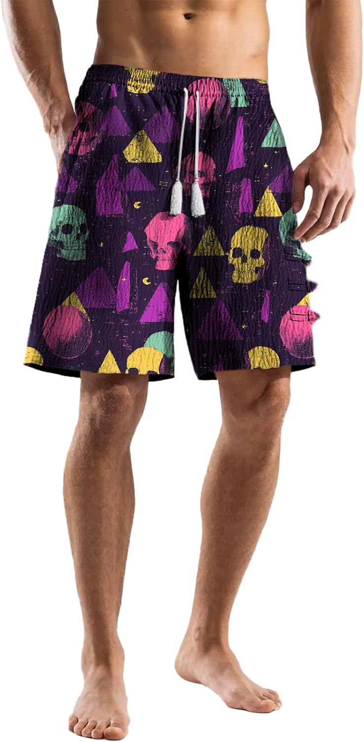 Shorts for Men Casual Summer Drawstring Hawaiian Mens Shorts Wide Leg Breathable Qu...