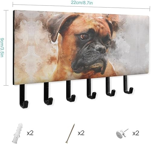 Miniatura 2 de Boxer Animal - Llavero de perro divertido para pared, personalizado para colgar en la pared, con 6 ganchos para decoración del hogar y la oficina