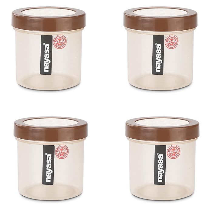 Nayasa Plastic Retro (89) 250 Ml BPA Free Food Grade Airtight Kitchen Storage Container With Lid - Set Of 4 Brown
