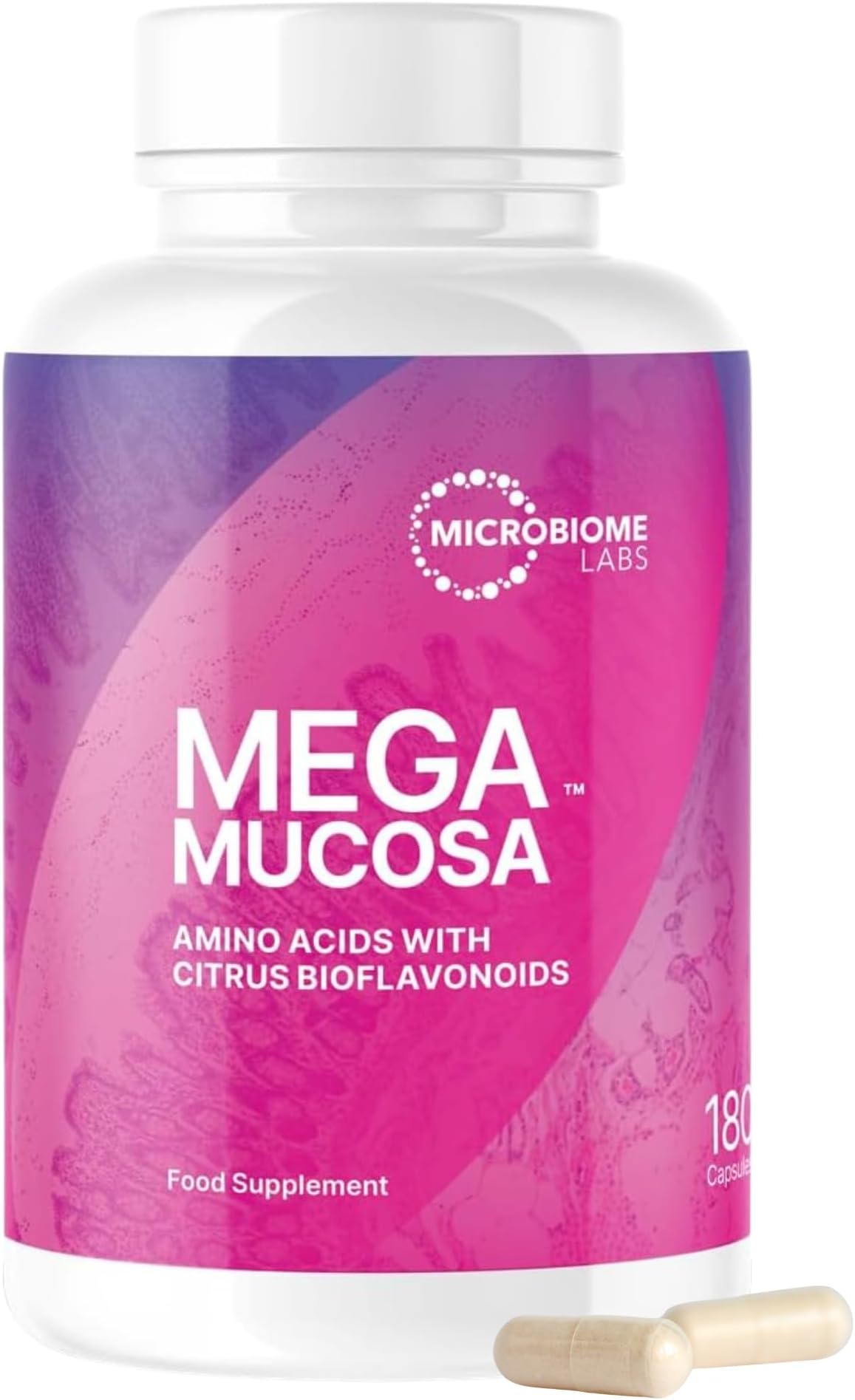 Microbiome Labs MegaMucosa – Complete Mucosal Support Supplement with L-Glutamine, Amino Acids & Citrus Bioflavonoids (MicrobiomeX®) – Supports Healthy Gut Barrier Function (180 Vegan Capsules)