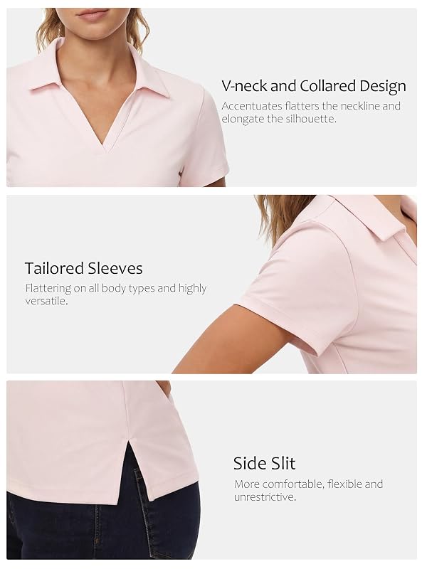 Stelle Womens V Neck Polo Shirts Short Sleeve Collared Tops Quick Dry Golf Tennis Work Casual Summer Tee（Ballet Pink，M） by Stelle - Image 7