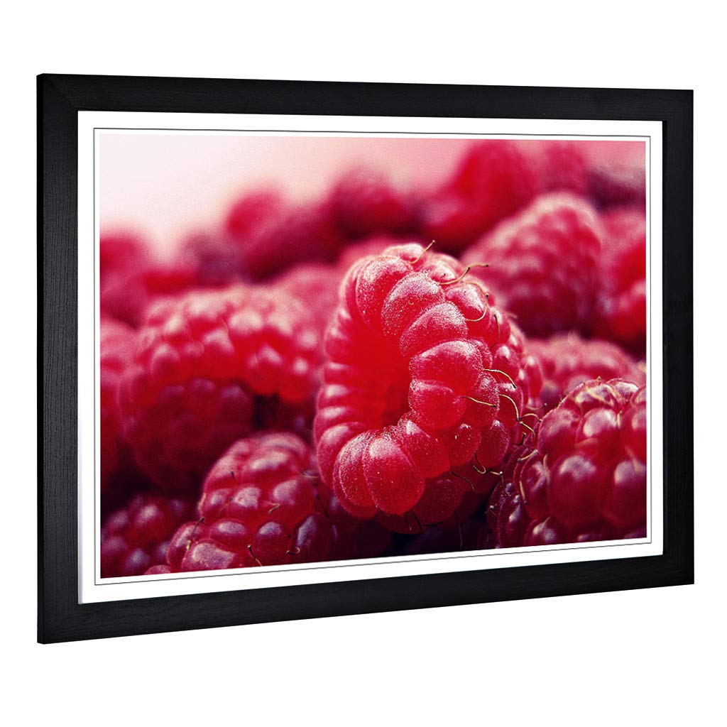 Big Box Art Framed Print of Rasberries Design | Wall Art Picture | Home Decor for Kitchen, Living, Dining Room, Lounge, Bedroom, Hallway, Office, Black, A2 / 24.5x18 Inch / 62x45cm