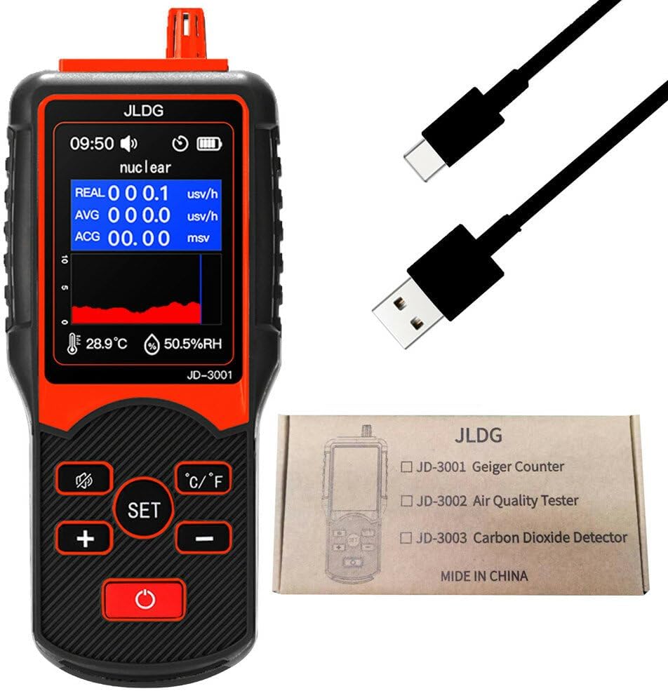 JD-3001 Multifunctional Geiger Counter γ-ray β-ray Nuclear Radiation Detector Electromagnetic Radiation Tester Temperature and Humidity Measurement Device with Data Export Function