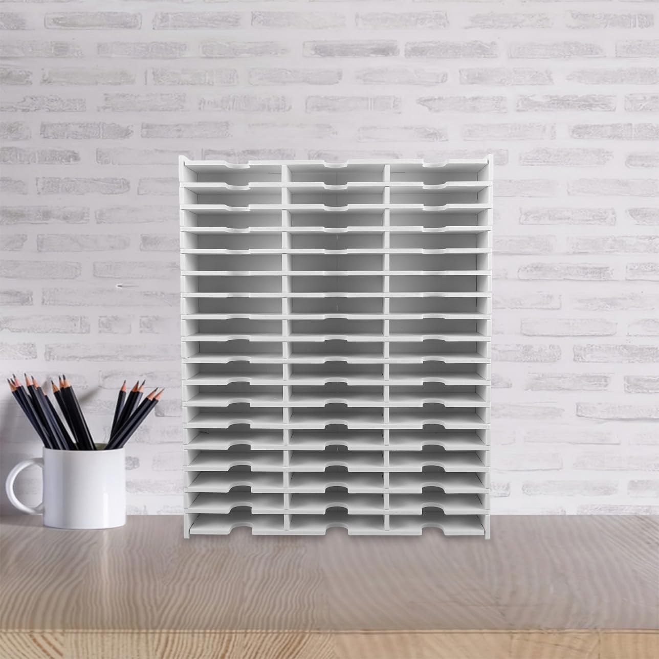 Luxshiny Portaoggetti da Tavolo in Pvc Bianco 51 Slot per Organizer di Timbri e Cuscinetti di Inchiostro, Design Raffinato e Multifunzionale per Uso