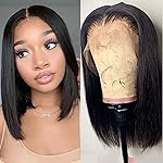 Bob Wig Human Hair Straight 13X4 Lace Front Wig Human Hair 150% Density Short Straight Frontal Bob Wig 13x4 HD Transparent Lace Frontal wig Pre Plucked With Baby Hair Free Part Natural black 08 Inch