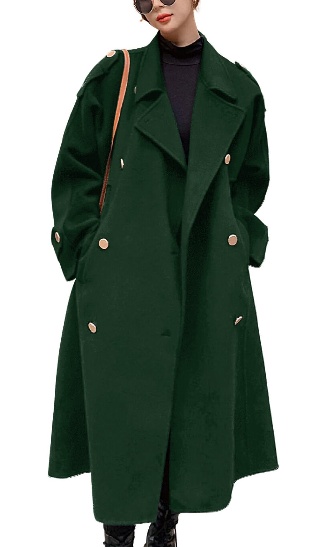 chouyatou Women's Winter Double Breasted Midi Long Wool Pea Coat Notch Lapel Winter Trench Coat-picture-48