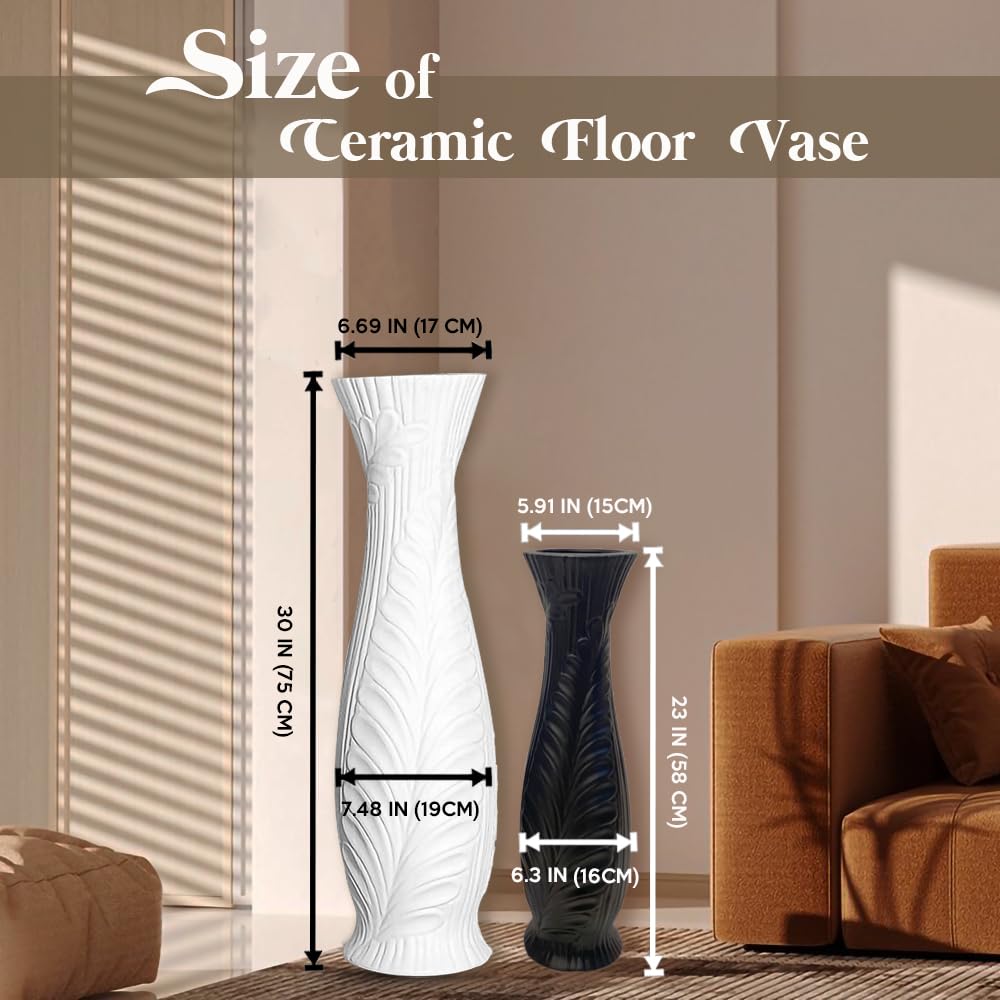 Rocendlor 27.5 Inch Black Vase – Gold Tooth Design, Cylindrical Decorative Tall