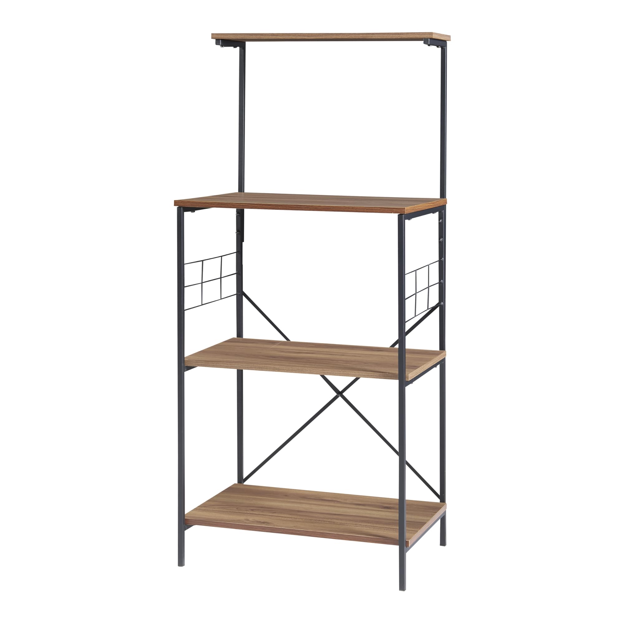 [en.casa] Küchenregal Billund mit 4 Ablageflächen Mikrowellenregal aus Metall Aufbewahrungsregal 133 x 60 x 42 cm Standregal Schwarz/Walnuss-Optik