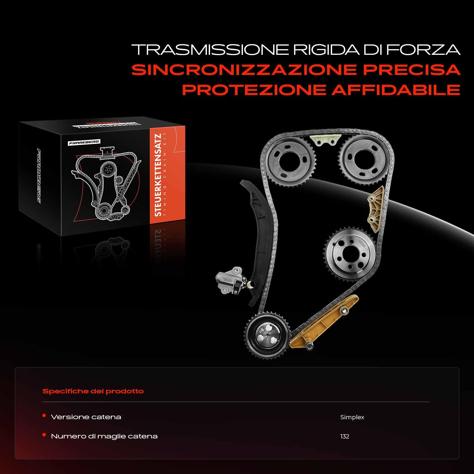 Frankberg Kit catena di distribuzione 1704089 | Compatibile con: Pianale/telaio Transit FF FM FN, Autobus Transit V363 FAD FBD, Transit Box FA, Transit V363 Box FCD FDD